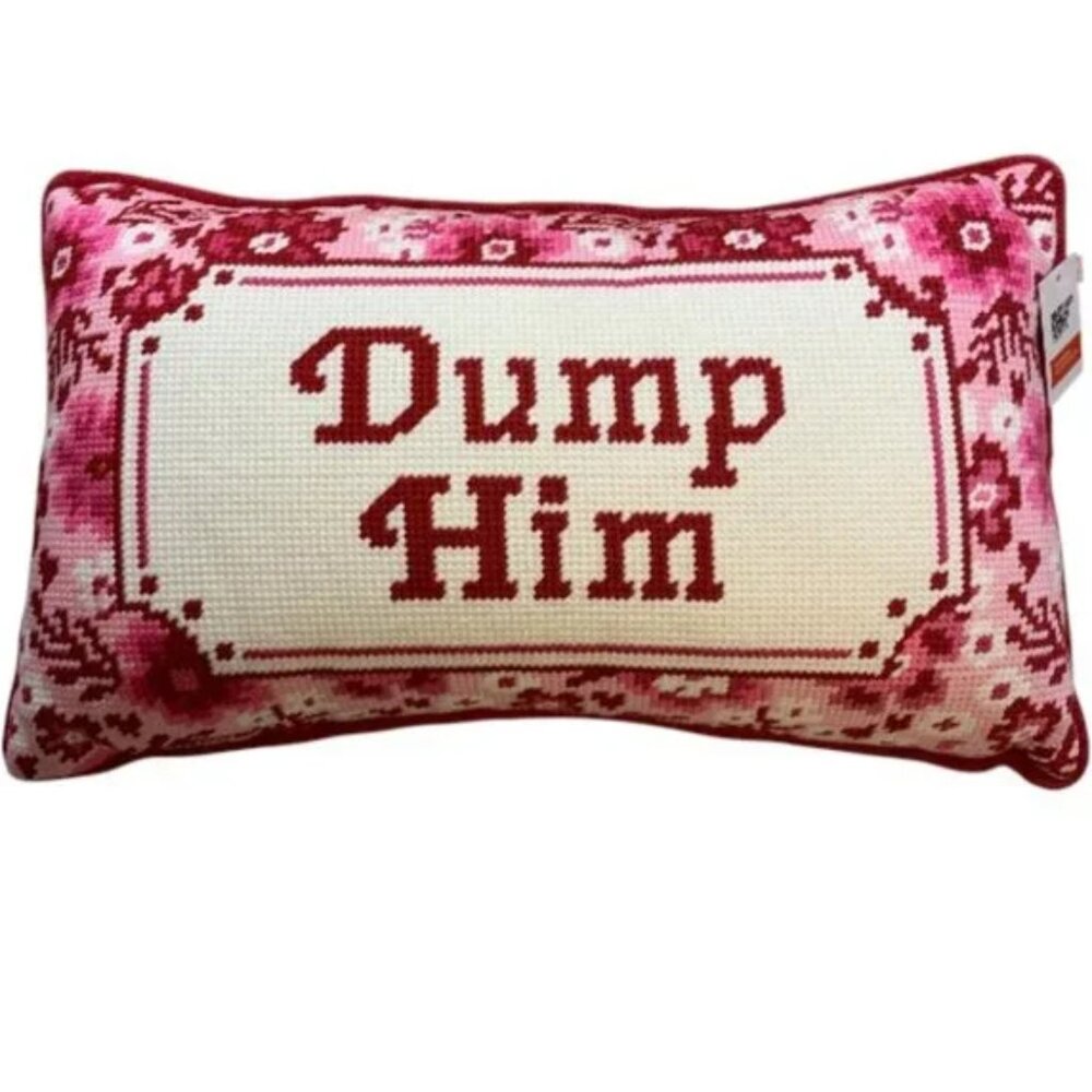 Kendra Dandy~Bouffants & Broken Hearts “Dump Him” Needlepoint Pillow NWT